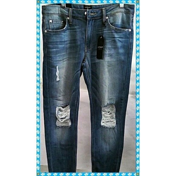 𝅺just Black Jeans 26 Distressed Destroyed Raw Cuff - Picture 1 of 8
